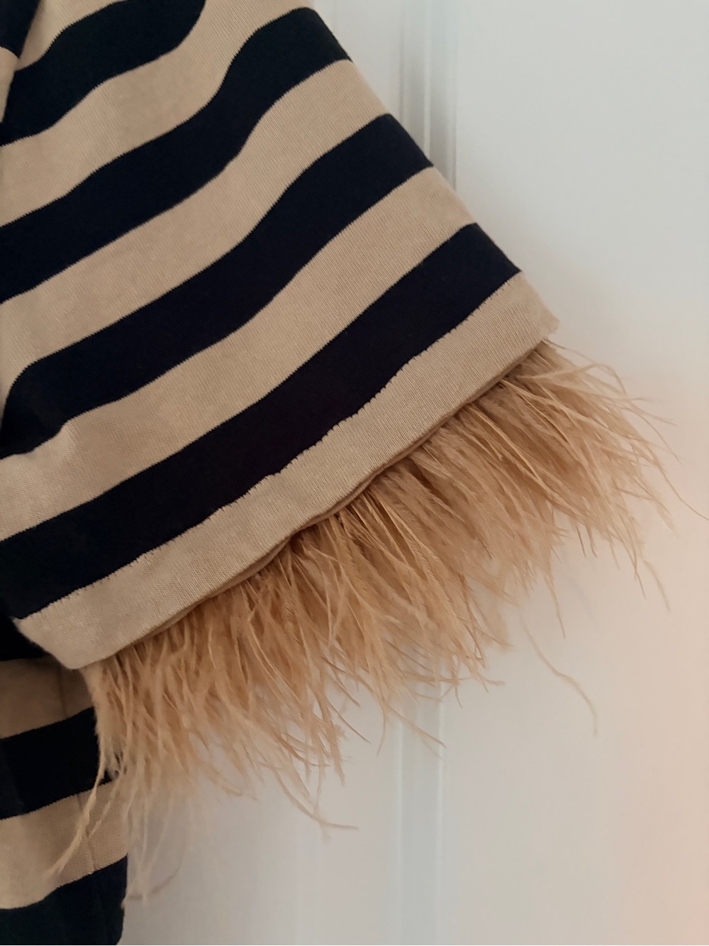 J. Crew Black and Beige Striped Tee with Feather Sleeve Detail - Picture 4 of 6
